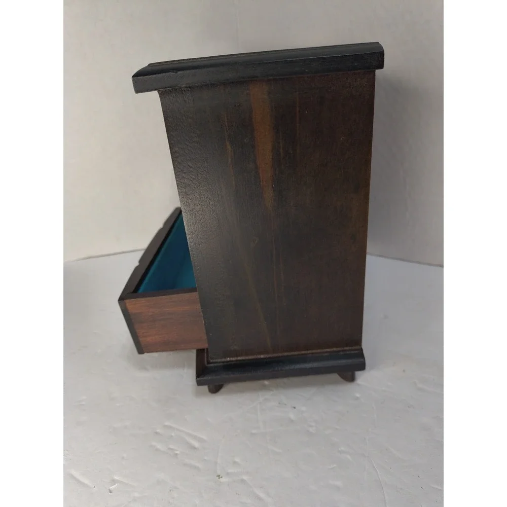 VTG 70s Mele Wooden Music Jewelry Box - 3 Drawer 7.5x8